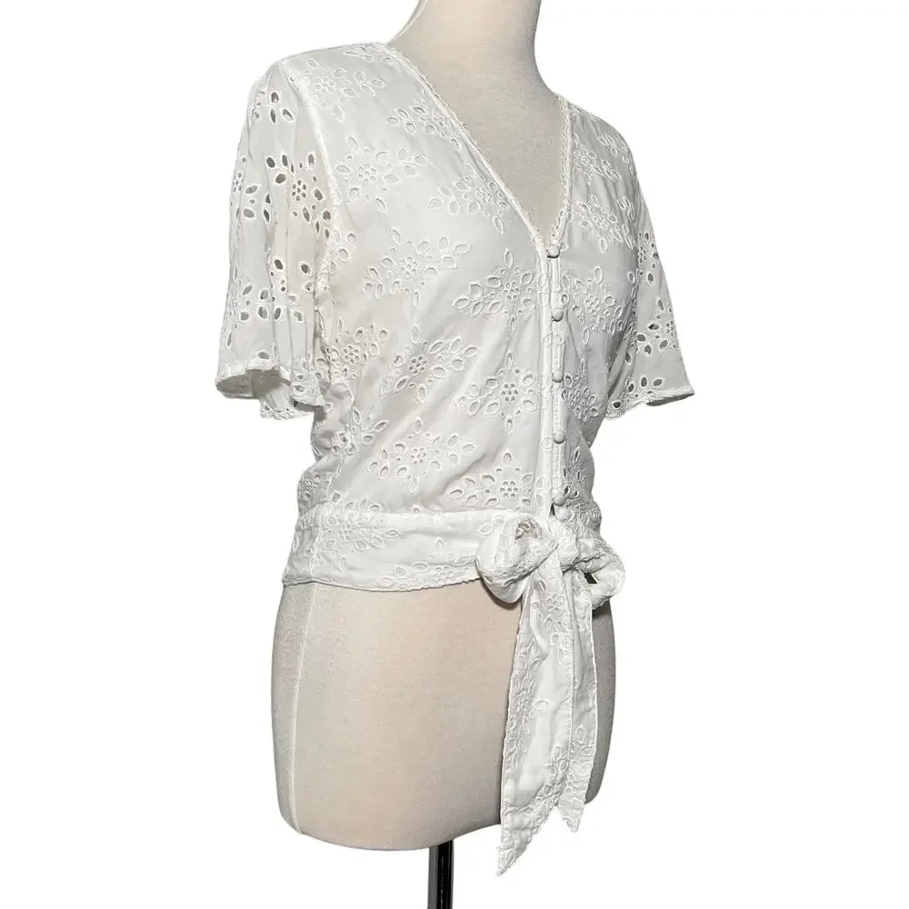 Abercrombie Fitch Eyelet Front Tie Blouse SZ S - Picture 9 of 9